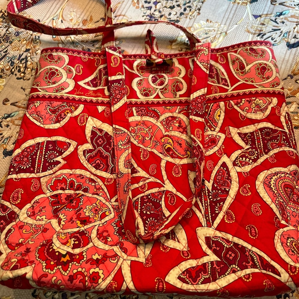 Vera Bradley Tote, wallet, and ID Wallet  in Rosy Posy Pattern